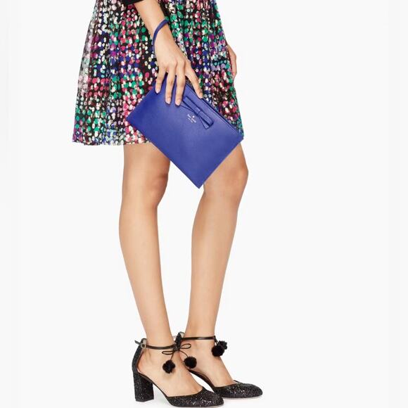 Kate Spade On Purpose pebbled leather zip bow wristlet Rwanda purple blue - Picture 4 of 10